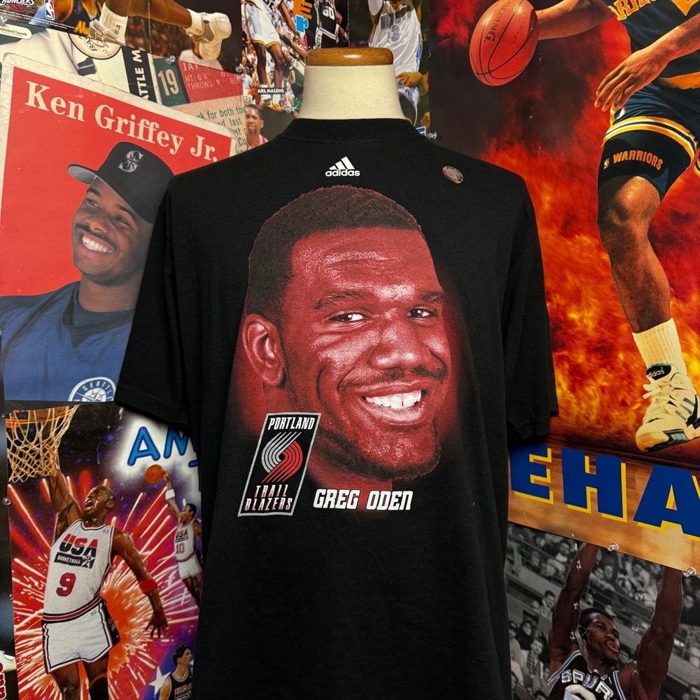 Y2K Portland Trailblazers Greg Oden Adidas Big Face Rare‎ NBA Tee Sz 2XL